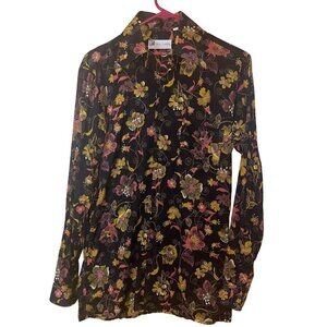 Tyrrell Claiborne Vintage 1970s Mens Shirt Size Small Black Floral Pure Cotton